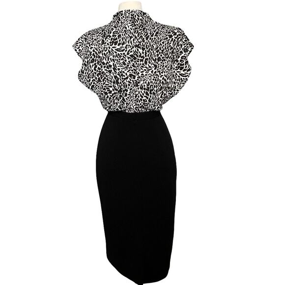 Express Black & White Animal Print Mock Neck Midi Dress Size M - Picture 1 of 8